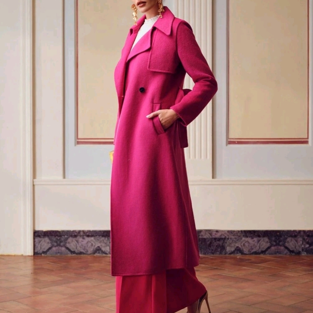 PREMIUM WOOL LAPEL COLLAR BUCKLE BELTED OVERCOAT - Picture 9 of 10